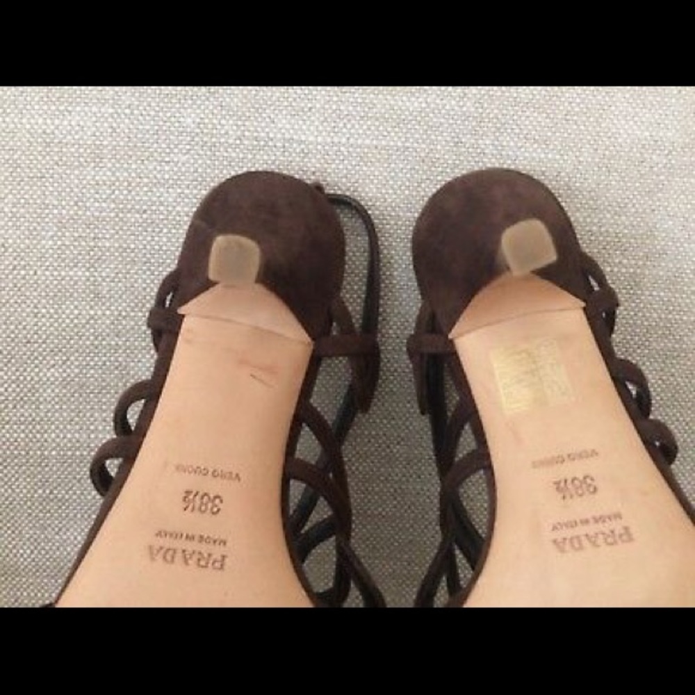Prada Heels Caged Strappy Brown Suede Sandals EUC - Picture 7 of 8